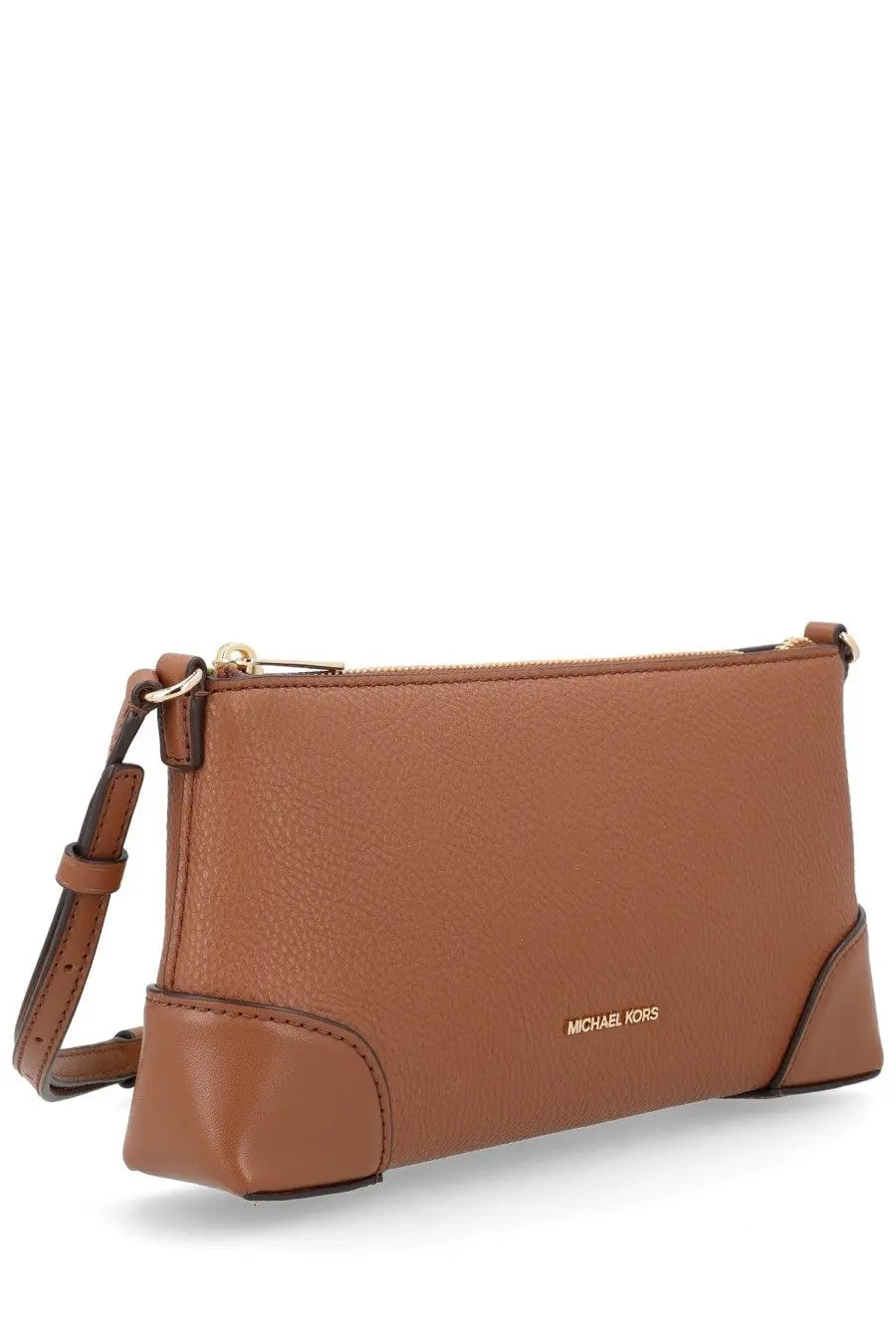 Michael Kors women’s shoulder bag brown tan leather crossbody clutch with gold-tone hardware and minimalist design