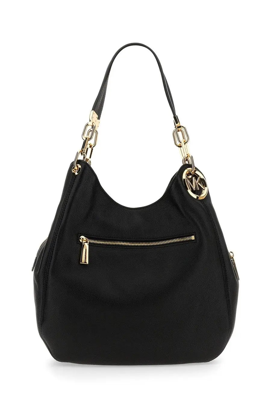 Black michael kors lillie large shoulder bag with gold-tone hardware and chain-link shoulder strap for women