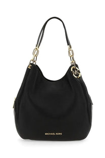 Michael Kors women’s shoulder bag Lillie large black leather handbag with gold-tone hardware and signature logo charm