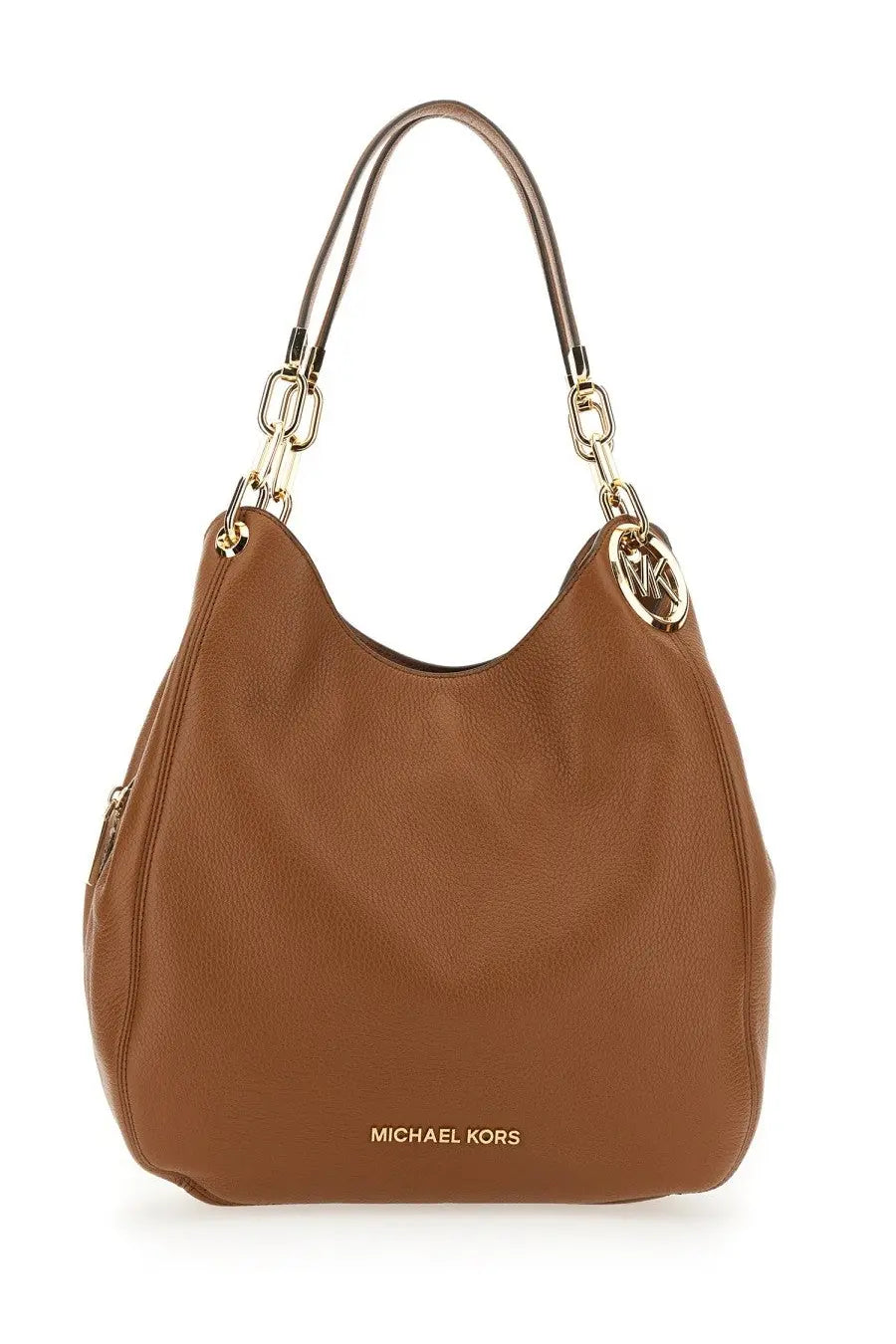 Michael Kors women’s shoulder bag lillie large brown hobo bag in brown leather with gold-tone hardware and chain straps