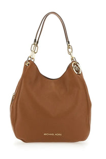 Michael Kors women’s shoulder bag lillie large brown hobo bag in brown leather with gold-tone hardware and chain straps