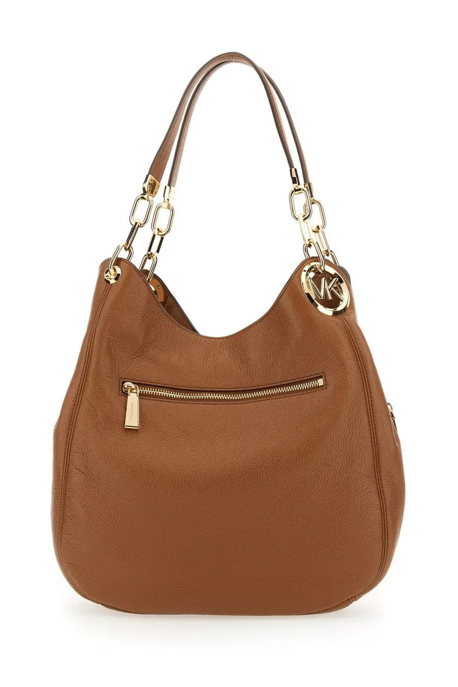 Brown leather michael kors lillie large hobo shoulder bag with gold-tone chain and logo hardware for women