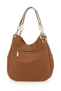 Brown leather michael kors lillie large hobo shoulder bag with gold-tone chain and logo hardware for women