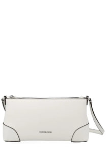Michael Kors women’s white leather crossbody shoulder bag with black stitching and silver-tone hardware