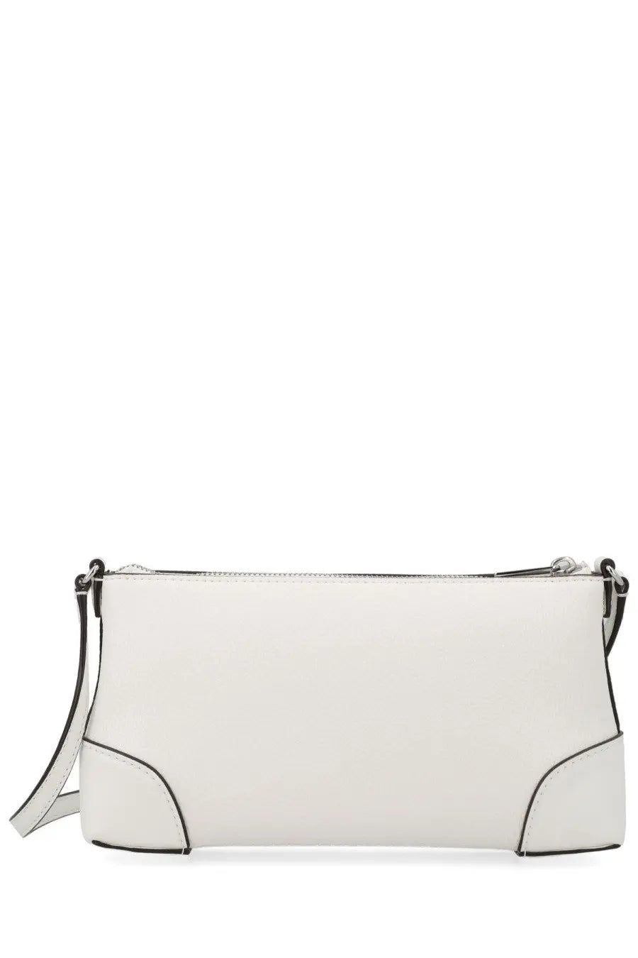 Michael kors white leather crossbody bag with black stitching and adjustable matching strap for women