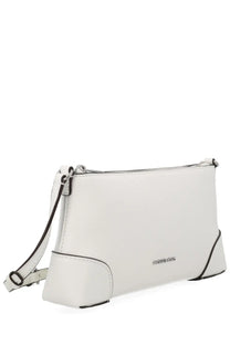 Michael Kors white leather crossbody shoulder bag with black stitching and silver-tone logo plaque