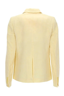 Michael Kors women’s single breasted pale yellow linen blazer with sleek tailored fit and subtle stitching details