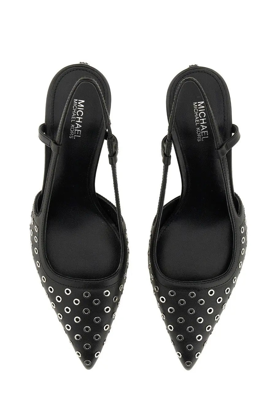 Michael Kors women’s Alora black slingback heels with pointed toe and silver-toned circular studs