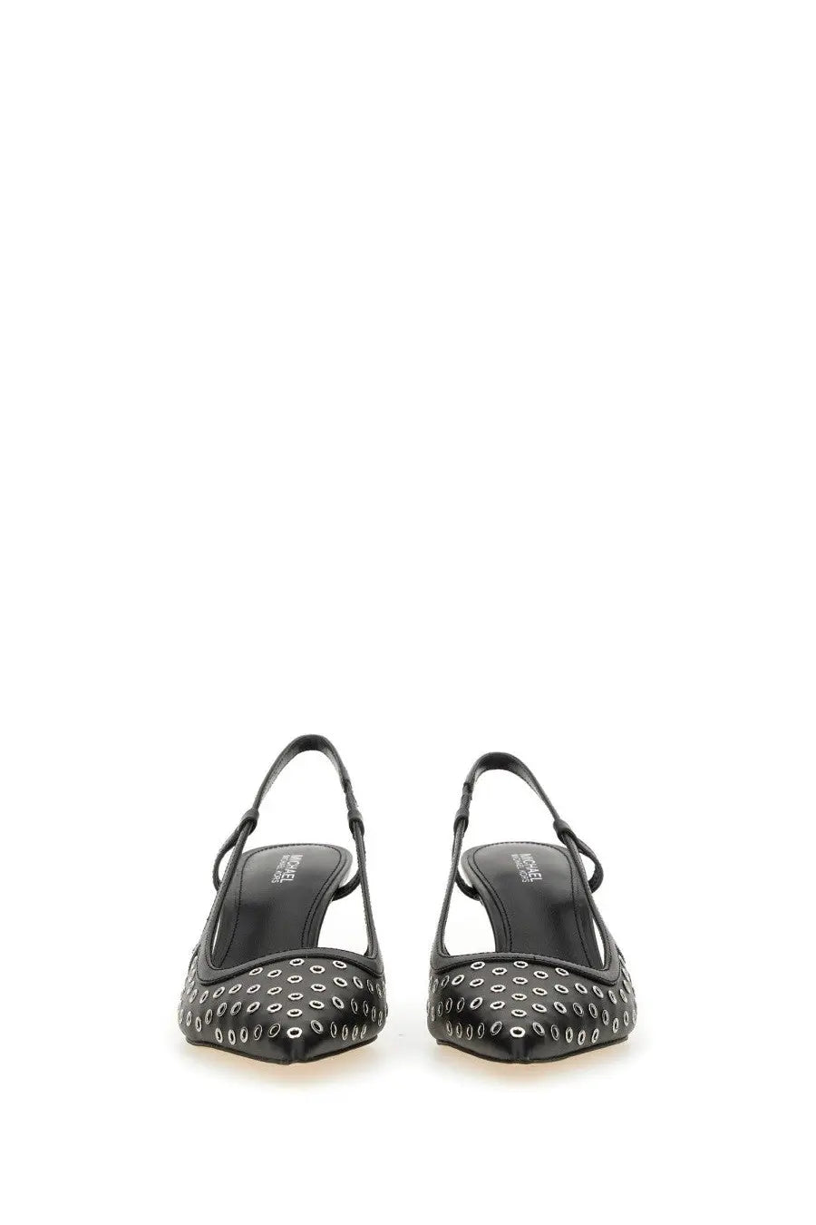 Michael Kors women’s black leather slingback Alora heels with silver-toned eyelet studs