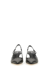 Michael Kors women’s black leather slingback Alora heels with silver-toned eyelet studs