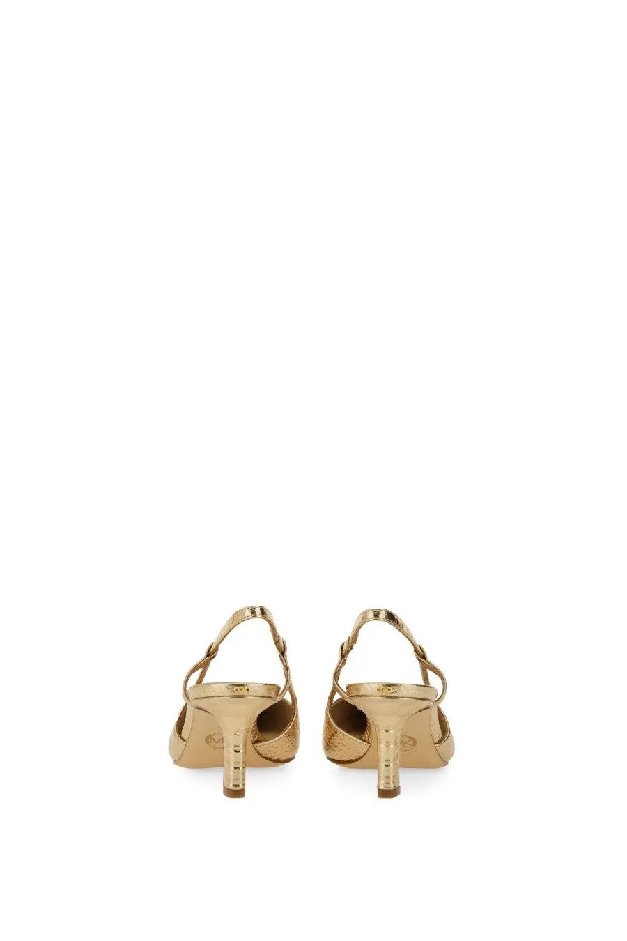Michael Kors women’s gold metallic slingback pumps with sleek reflective finish and slender heel