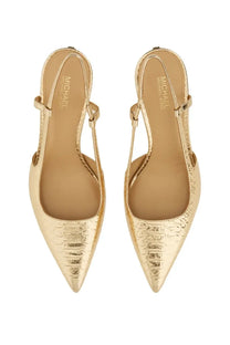 Michael Kors women’s gold slingback pumps with snakeskin texture and pointed toe design