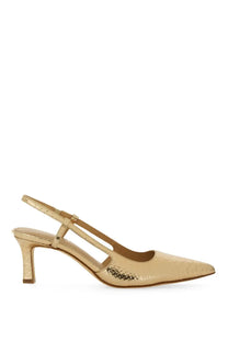 Michael Kors women’s gold-toned snakeskin-patterned slingback pump with medium heel in front view