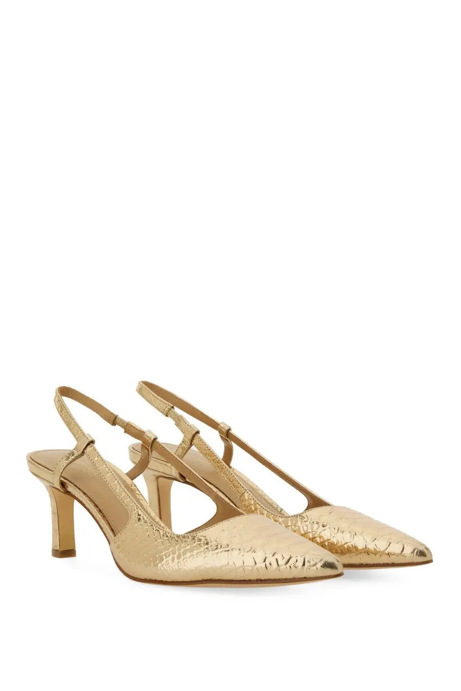 Michael kors women’s gold-toned snakeskin-patterned slingback pumps with medium-height heel