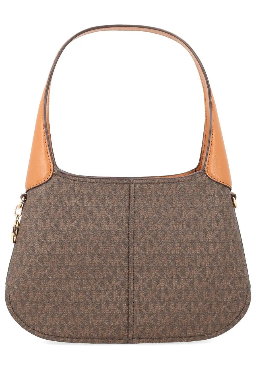 Michael Kors women’s small Alice bag brown with tan leather accents and repeating monogram pattern