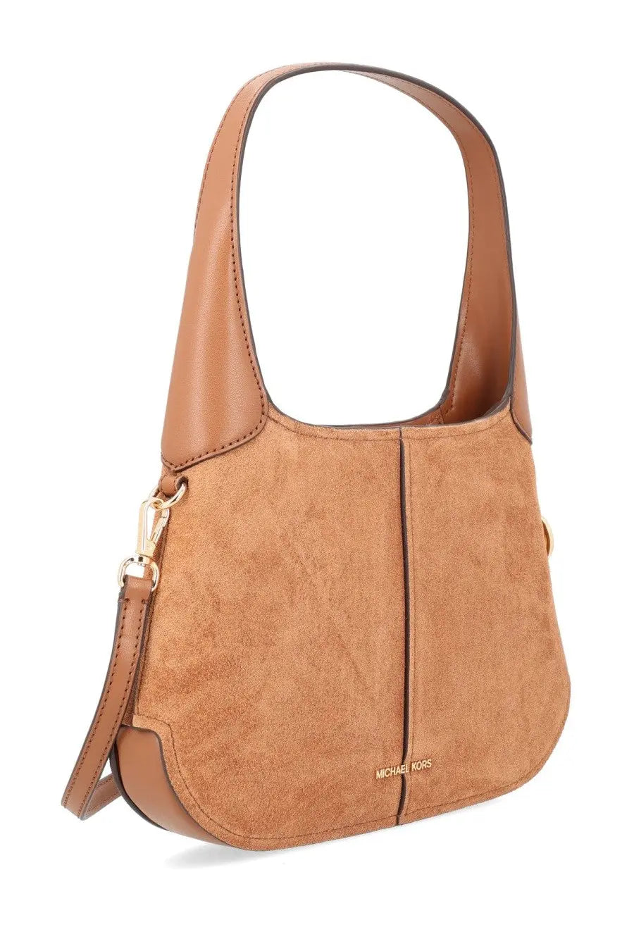 Michael Kors women’s small Alice bag in tan suede and leather with gold-tone hardware strap