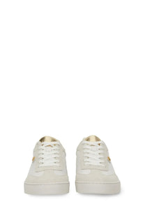 Michael Kors women’s sneaker Scotty yellow white low-top with gold-tone branding and gold lining interior