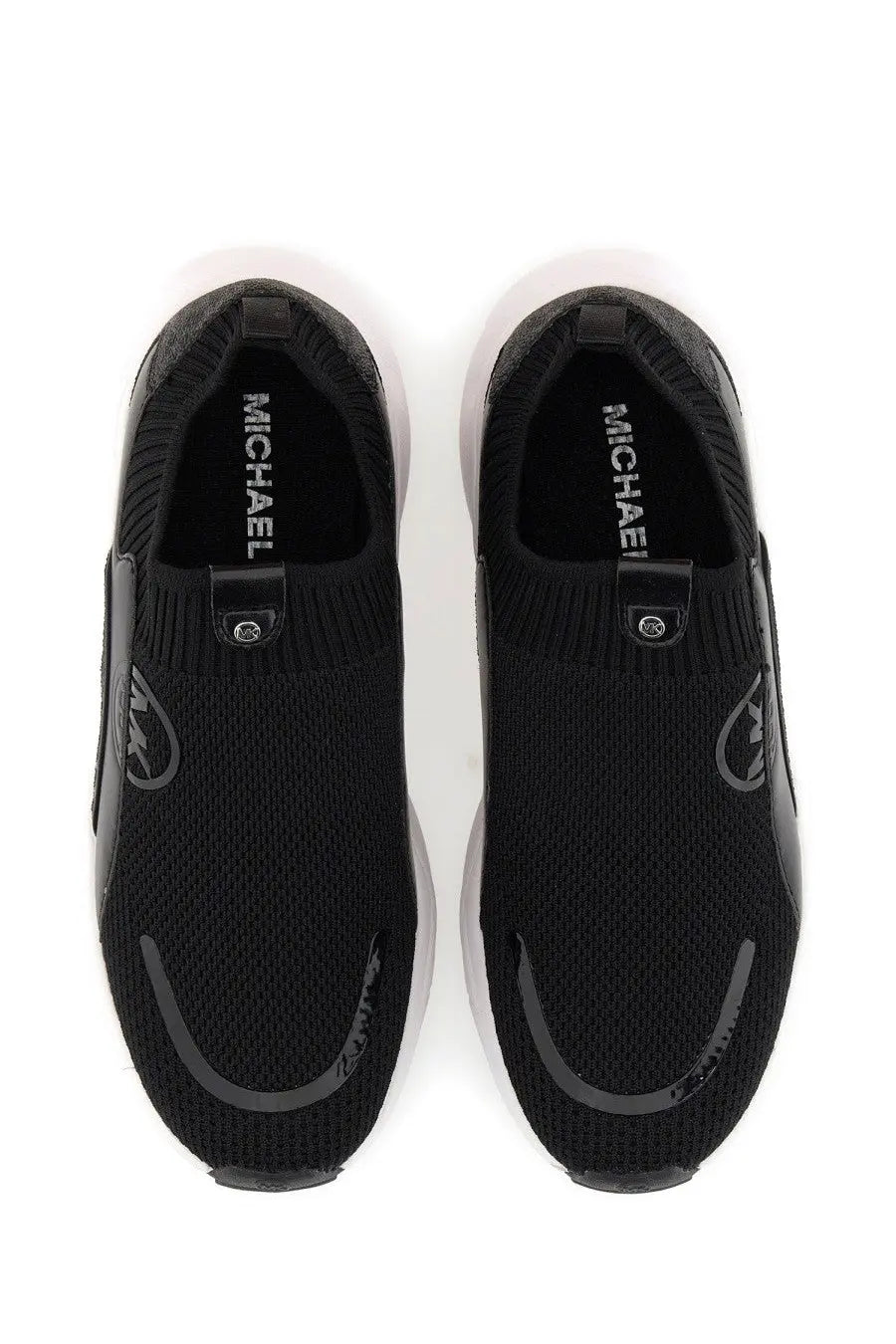 Michael Kors women’s sneaker trainer black knit slip-on sneakers with sleek modern design and subtle gray branding details