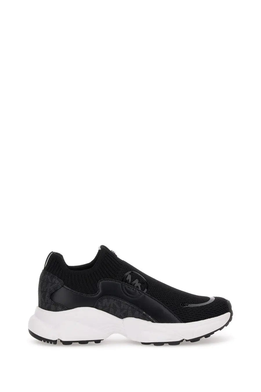 Michael Kors women’s black slip-on sneaker trainer with chunky white sole and subtle logo detailing