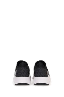 Michael Kors women’s sneaker trainer black with a textured upper featuring the brand’s signature logo pattern