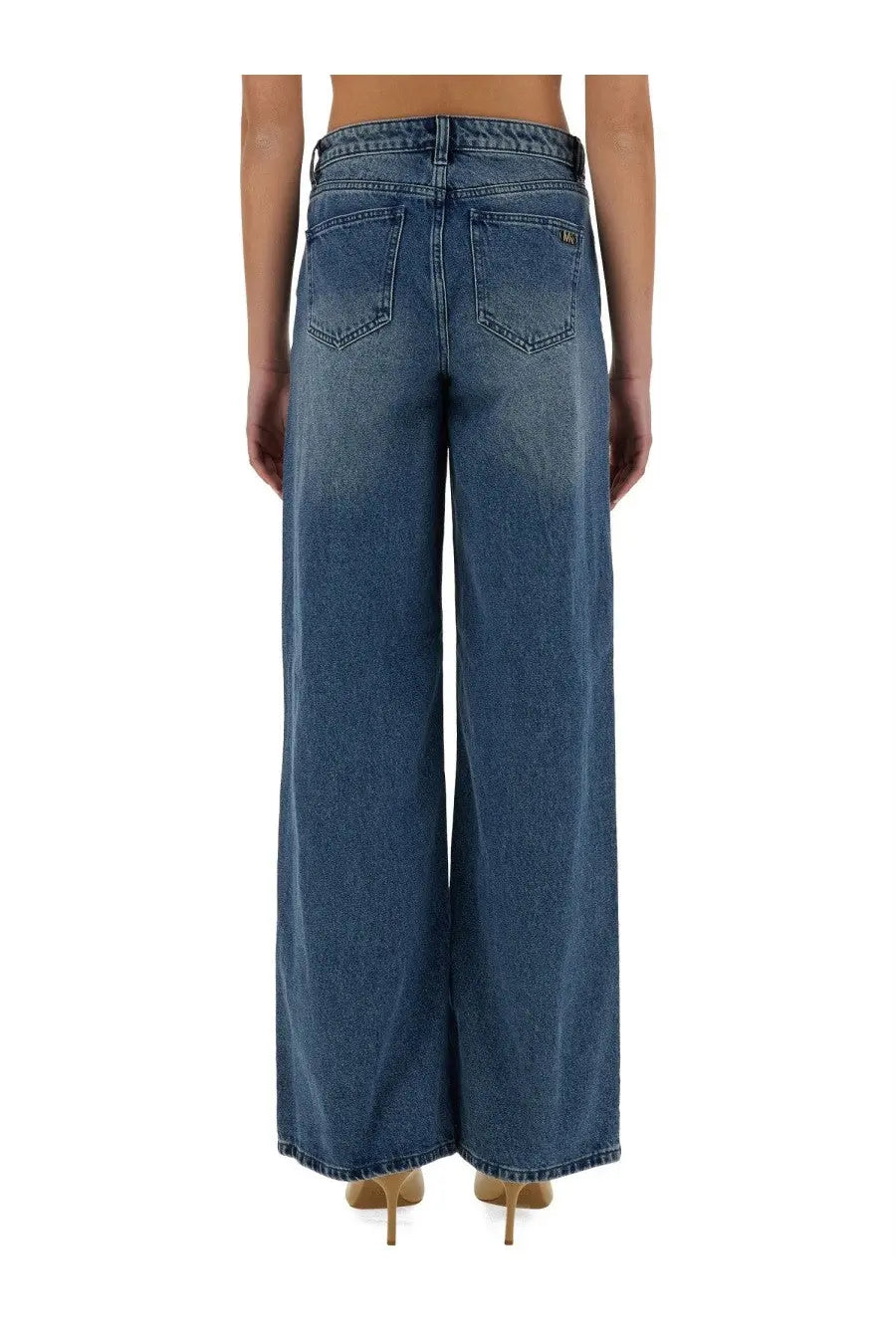 Michael Kors women’s blue denim straight leg jeans with classic five-pocket design and subtle fading for a relaxed look