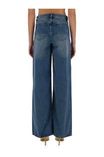 Michael Kors women’s blue denim straight leg jeans with classic five-pocket design and subtle fading for a relaxed look