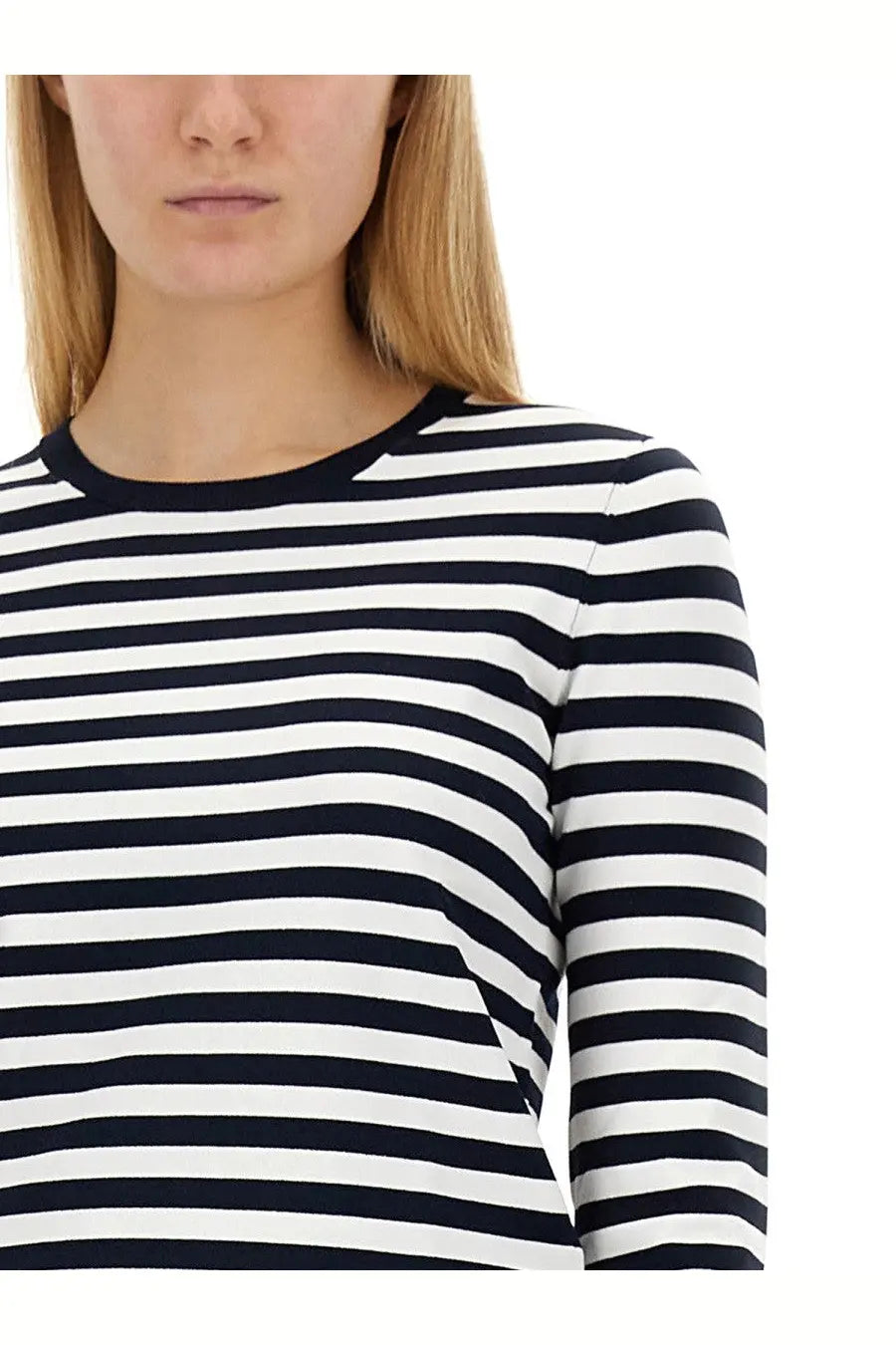 Michael Kors women’s black and white striped long-sleeved shirt with round neckline multicolor design