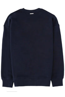 Michael Kors women’s navy blue crewneck sweatshirt with ribbed cuffs and hem made from soft cotton blend