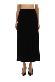 Michael Kors women’s black high-waisted midi skirt in textured crepe fabric with smooth tailored lines
