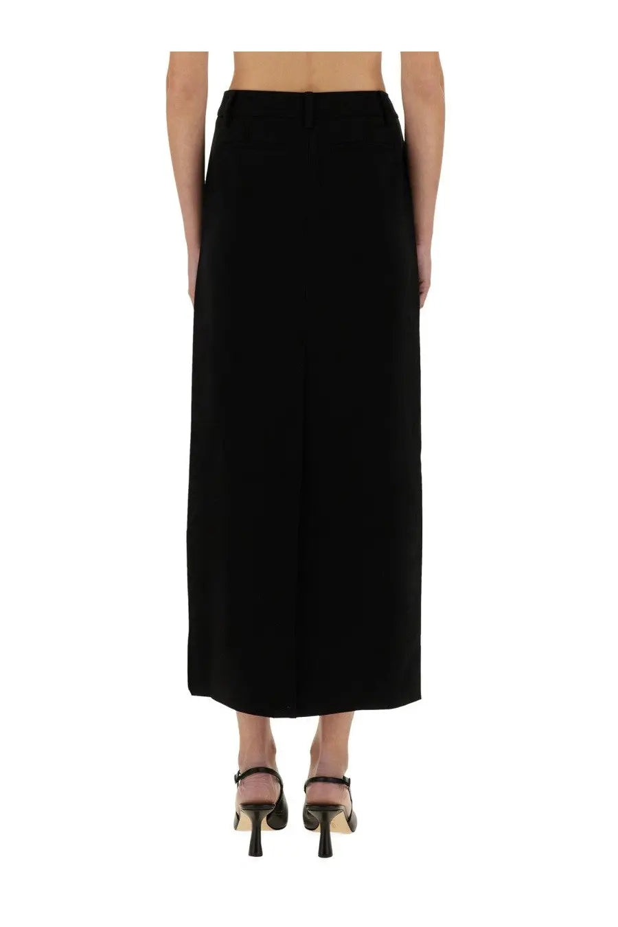Black wide-leg trousers with a sleek minimalist design in textured crepe material by michael kors womens collection