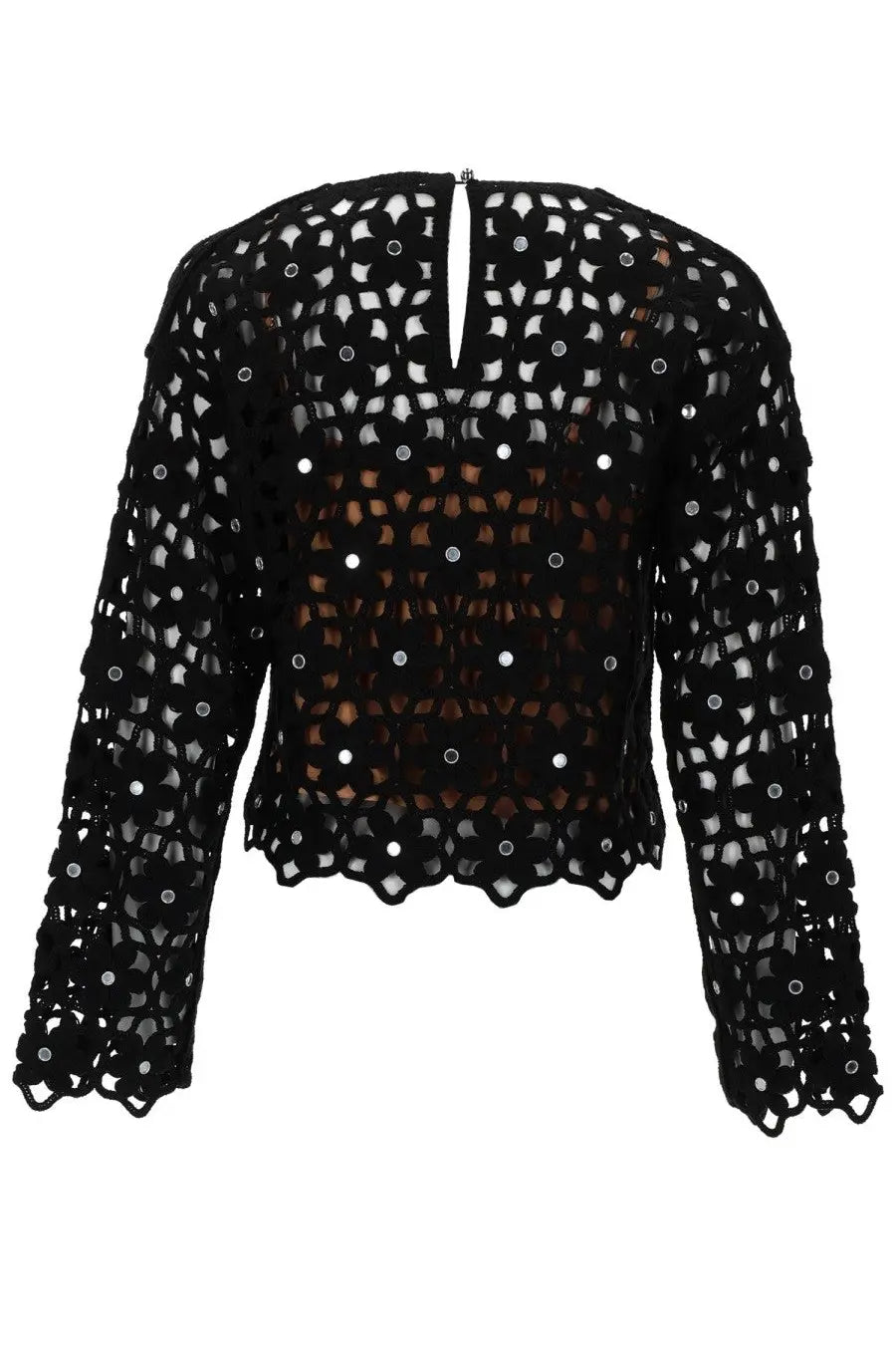 Michael Kors women’s black crochet top with floral lace patterns and silver sequins perfect for evening wear