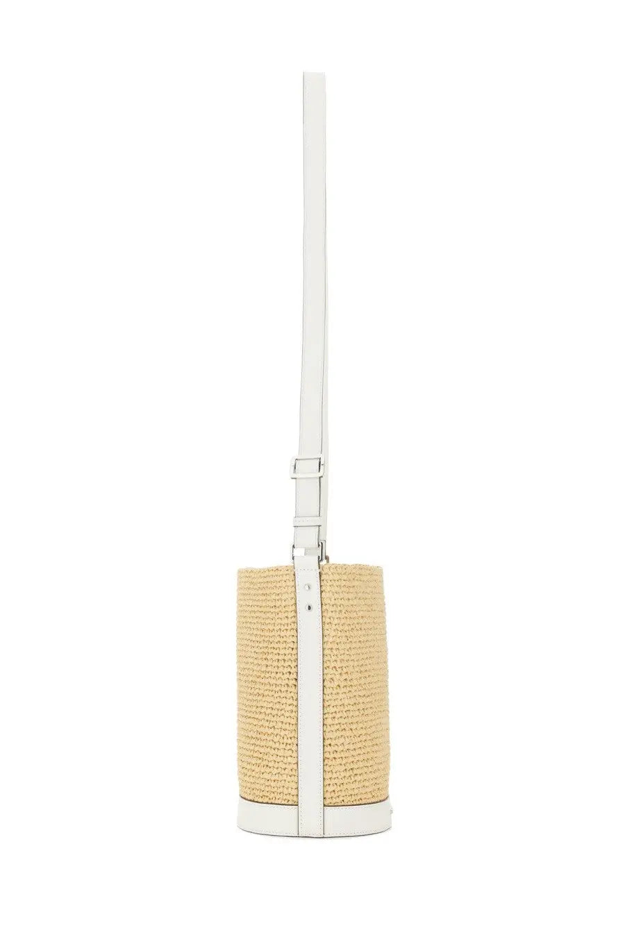 Michael Kors women’s townsend shoulder bag beige woven straw bucket bag with white leather trim and strap