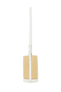 Michael Kors women’s townsend shoulder bag beige woven straw bucket bag with white leather trim and strap