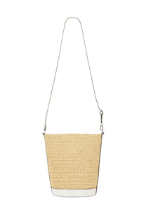 Beige woven straw bucket bag with silver-toned shoulder strap michael kors women’s townsend shoulder bag white