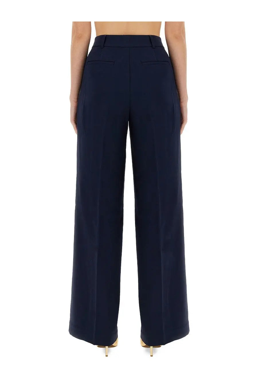 Michael Kors women’s navy blue high-waisted wide-leg trousers with tailored fit and front pockets