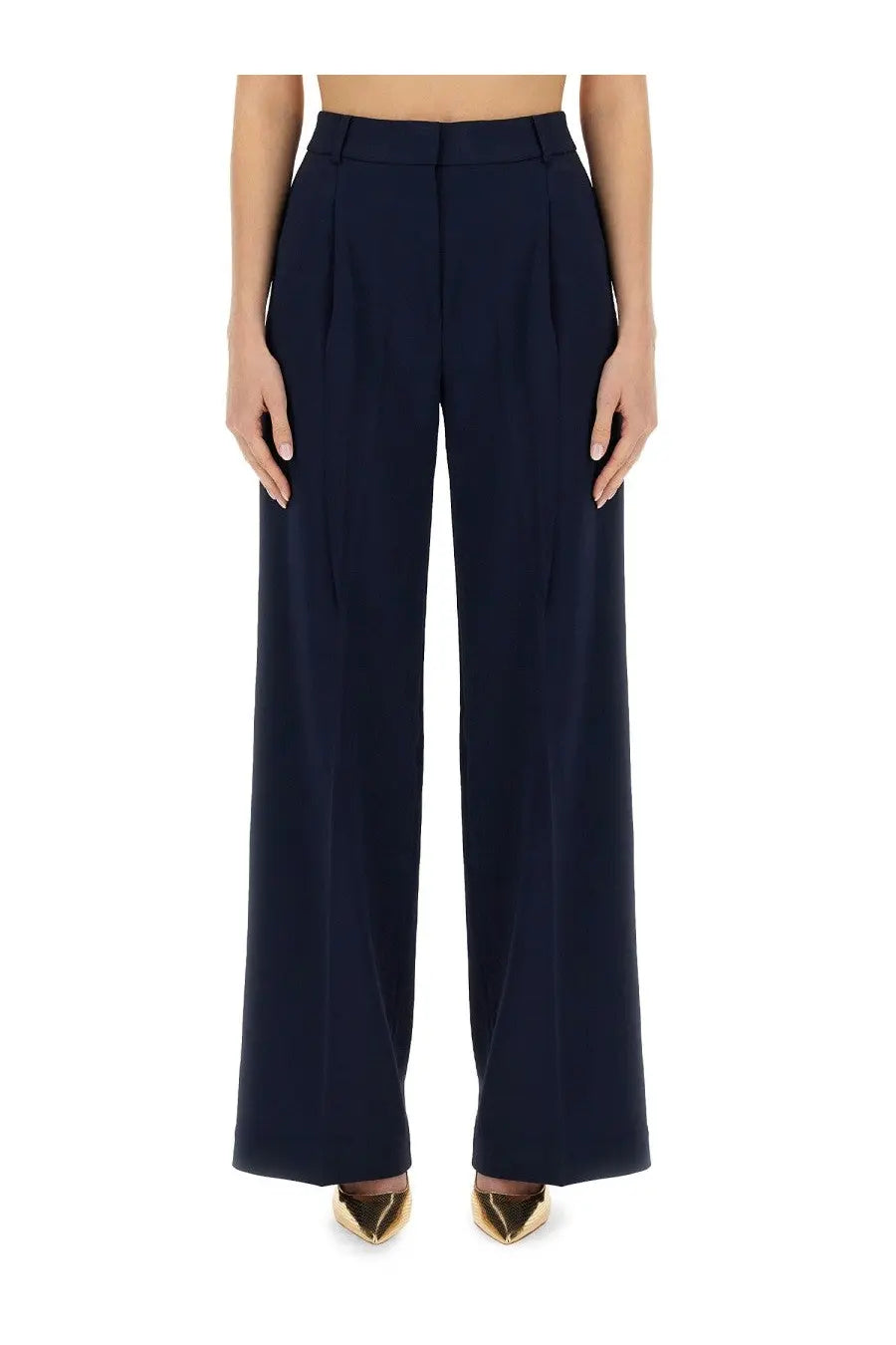 Michael Kors women’s navy blue wide leg pants with high waist and pleated front for a polished look