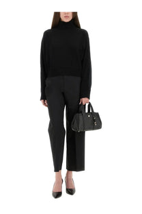 Black leather satchel with top handles and silver-tone logo clasp from michael kors women’s wool jersey black collection