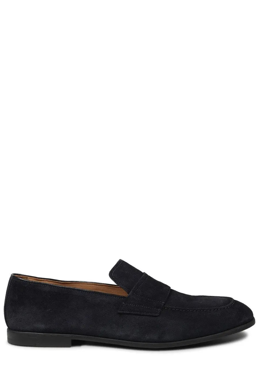 Mille885 men’s mocassino navy blue suede loafer with classic moccasin design and black rubber sole
