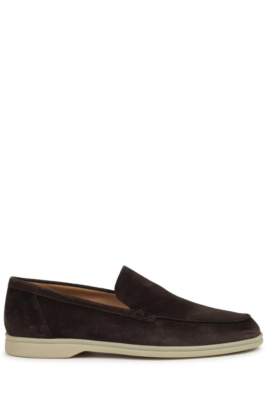 Dark brown suede loafer mille885 men’s mocassino with a light beige rubber sole