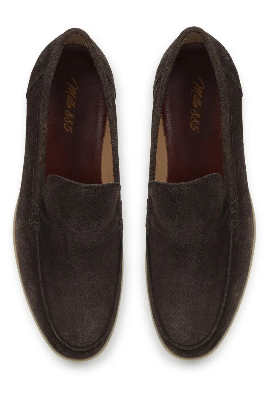 Dark brown suede loafers mille885 men’s mocassino with classic slip-on design and subtle stitching details
