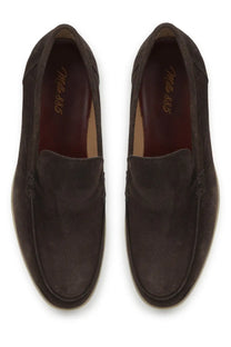 Dark brown suede loafers mille885 men’s mocassino with classic slip-on design and subtle stitching details