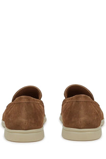 Mille885 men’s mocassino brown suede loafers with cream-colored rubber sole for stylish casual wear