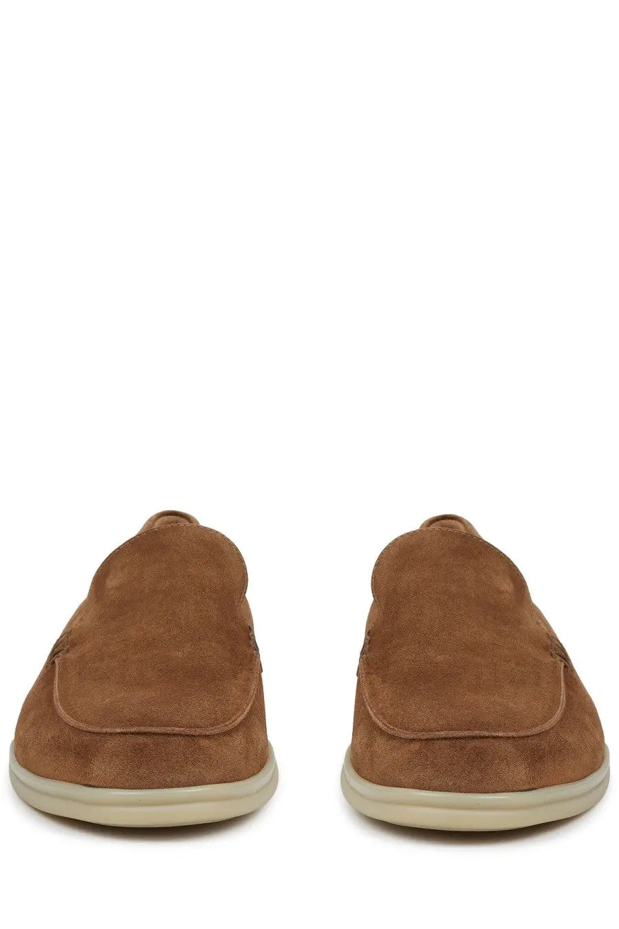 Mille885 men’s mocassino brown suede slip-on loafers with light beige rubber sole for casual wear