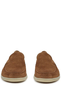 Mille885 men’s mocassino brown suede slip-on loafers with light beige rubber sole for casual wear