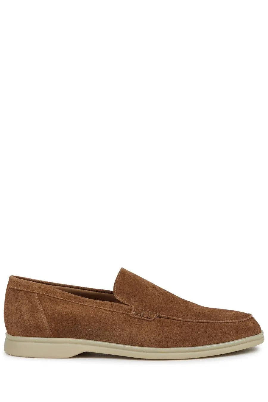 Mille885 men’s mocassino tan suede loafer with light beige rubber sole for casual and formal wear