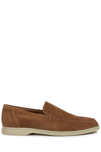 Mille885 men’s mocassino tan suede loafer with light beige rubber sole for casual and formal wear