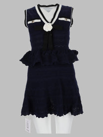 self-portrait Women's Mini Abito in Maglia Traforata Con Volant Blue