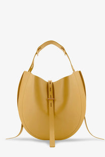 Minobossi women’s liz leather crossbody bag in mustard yellow with a sleek hobo shape and central buckle strap