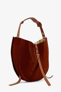 Minobossi womens liz pony skin shoulder bag in beige with rich brown leather hobo style and gold tone hardware