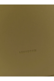 A matte olive green leather notebook with embossed minonocchi branding paired with a Minobossi Lizzie leather crossbody bag